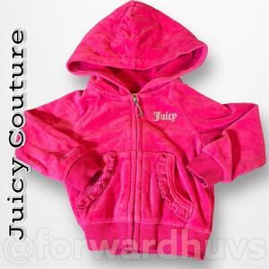 Juicy Couture Pink Velour Full Zip Hoodie | Silver Bling Heart Scottie Dogs | 12